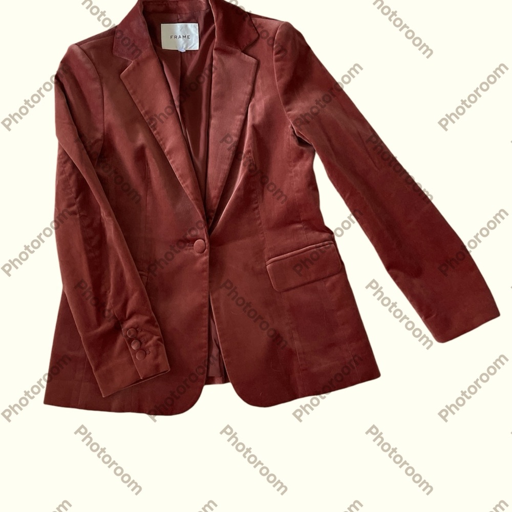 FRAME Burnt Pumpkin Everyday Velvet Blazer. Size: 6.